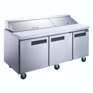 DSP72-30M-S3 3-Door Commercial Food Prep Table Refrigerator in Stainless Steel with Mega Top
