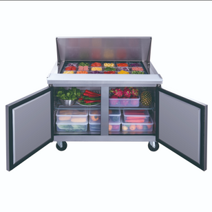 DSP48-18M-S2 2-Door Commercial Food Prep Table Refrigerator in Stainless Steel with Mega Top