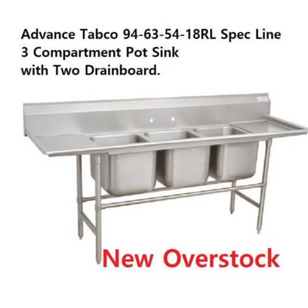 Advance Tabco 94-63-54-18RL Spec Line 3 Compartment Pot Sink with Two Drainboard