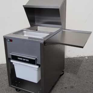 New BKI BT-24M Breading Work Table & Sifter Drawer, 6"h Lower Receiving White Pan